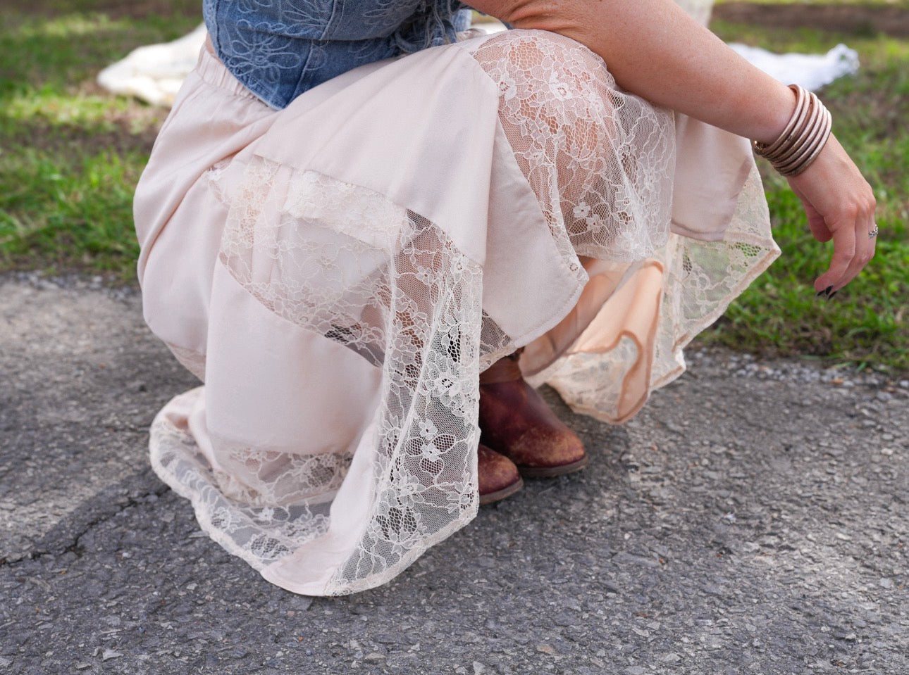 Whimsical Lace Satin Skirt S Whimsical Lace Satin Skirt S
